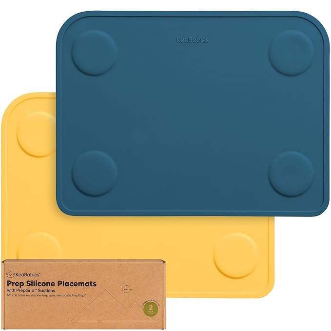 KeaBabies 2pk Silicone Placemats for Toddlers, Kids - 12x9 Non Slip Suction Baby Silicone Placemat for Restaurants, Dining Table,Travel, Easy to Clean,Food Grade/BPA-Free,Small Baby Table Mat(Valiant)