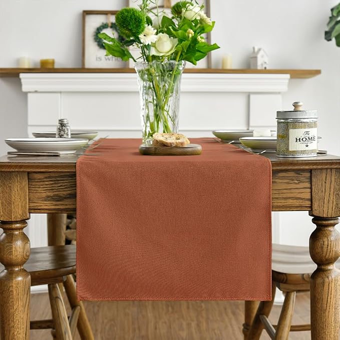 Artoid Mode Rusty Orange Table Runner, Seasonal Fall Thanksgiving Washable Kitchen Dining Table Decoration for Home Party Decor 13x72 Inch
