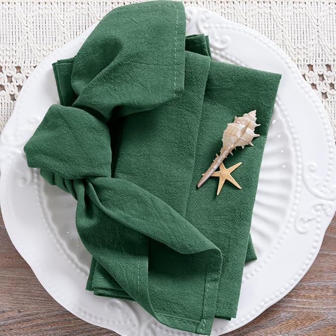 MLMC 8 Pack Emerald Green Cloth Napkins Rustic Washable Cotton Linen Napkins Set of 8 17"x17" Reusable Dinner Napkins Cloth for Wedding Baby Shower Party Decor Use