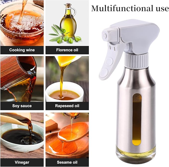 Oil Sprayer for Cooking,Stainless Steel Olive Oil Mister for Air Fryer Frosted Oil Dispenser Bottles Fat Reduction Glass Oil Spray Pot 6.35oz(180ml) Capacity