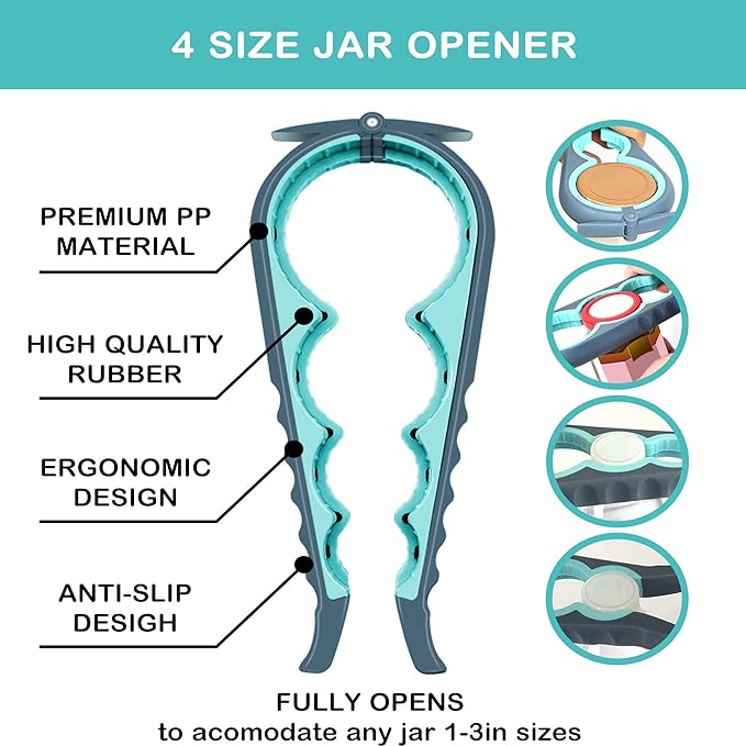 Jar Opener for Weak Hands, Seniors with Arthritis, 5 in 1 Multi Function Bottle Opener Lid Opener For Arthritic Hands with Non Slip Rubber Jar opener Gripper Pad(blue)