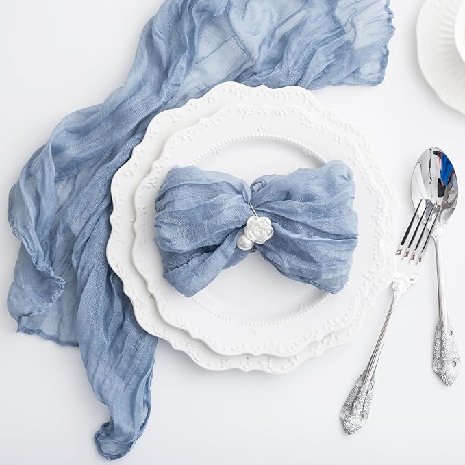 100 Pack Dusty Blue Cheesecloth Napkins Washable 21x21 Inches Dusty Blue Cloth Napkins Set of 100 Bridal Baby Shower Dinner Table Napkins for Wedding Rustic Boho Cotton Gauze Summer Party Table Decor