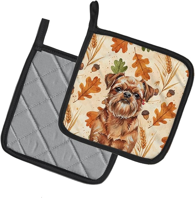 Caroline's Treasures Red Brussels Griffon Heirloom Fall Pair of Pot Holders Pair 7.5x7.5 Quilted Insulated Hot Pads Decorative Kitchen Gift Made in USA