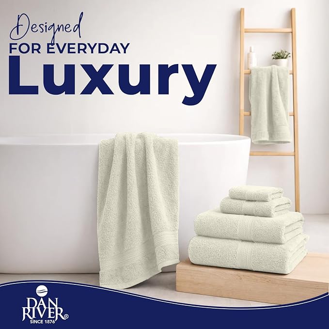 DAN RIVER 8 PC Luxury Bath Towels for Bathroom, 2 Bath, 2 Hand, and 4 Wash Cloths, 600 GSM 100% Ring Spun Cotton Towel Set, Highly Absorbent, Gym, Hotel, and Spa, Ivory