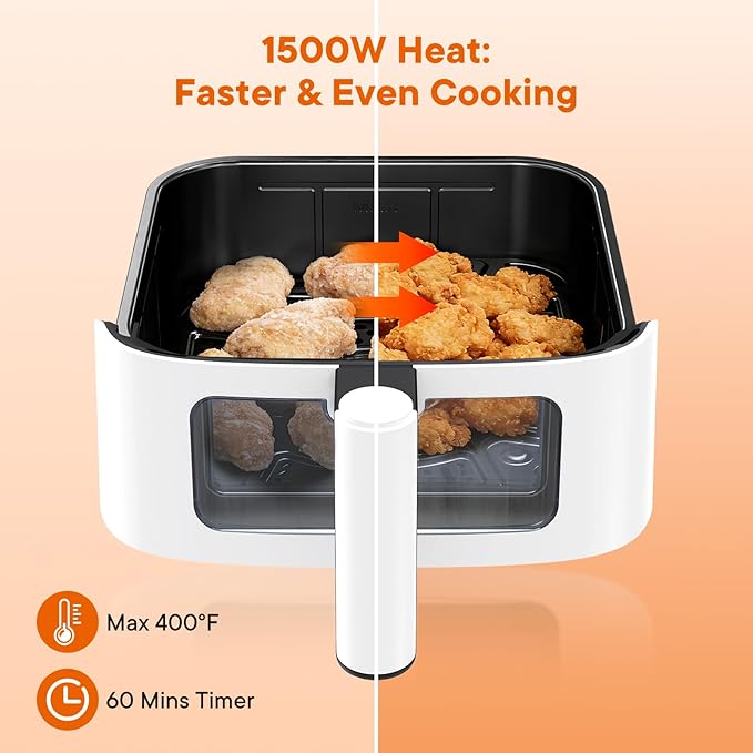 OLIXIS 4QT Air Fryer with Visible Window, 1500W Digital Touchscreen Air Fryer with 8 Presets, Auto Shut Off & Nonstick Dishwasher Safe Basket, 60-Min Timer, Max 400°F, White