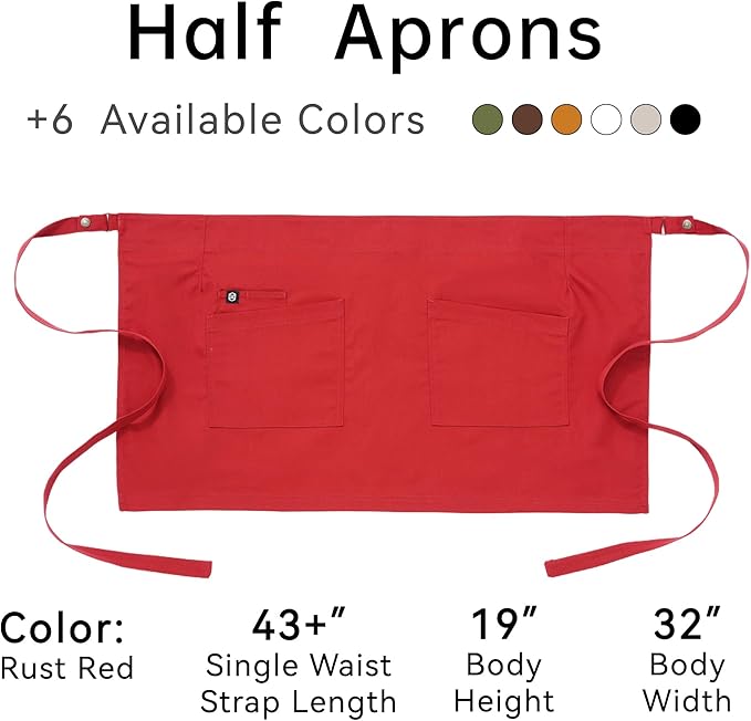 Unisex Waist Apron Half Bistro Apron Server Aprons with Pockets Waterproof 4251BY