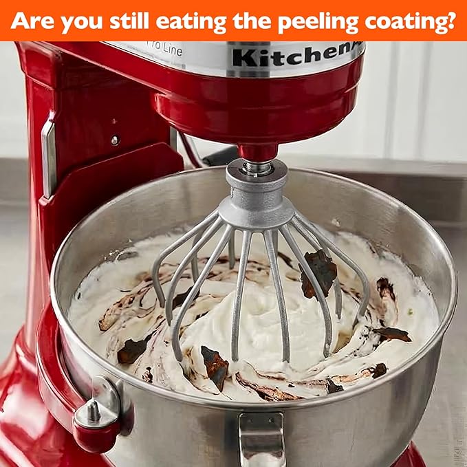 KN256WW Stainless Steel 6-Wire Mixer, for Kitchenaid Whisk Attachment, Compatible with 5plus-6Quart Bowl Lift Stand Mixer, Food Grade, Suitable for Mixing Cream and Cake, Dishwasher Washable