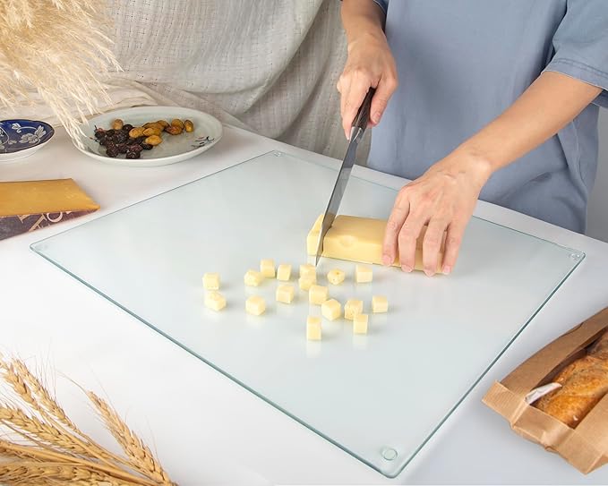 Kitchenville Glass Cutting Board 20”x16”: Tempered Glass Kitchen Counter Protector - Durable- Scratch-Resistant, Heat-Proof - Clear Design