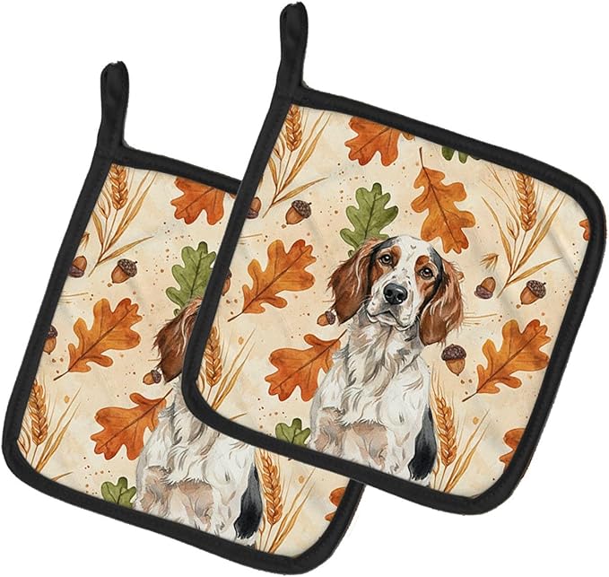 Caroline's Treasures Tricolor English Setter Heirloom Fall Pair of Pot Holders Pair 7.5x7.5 Quilted Insulated Hot Pads Decorative Kitchen Gift Made in USA