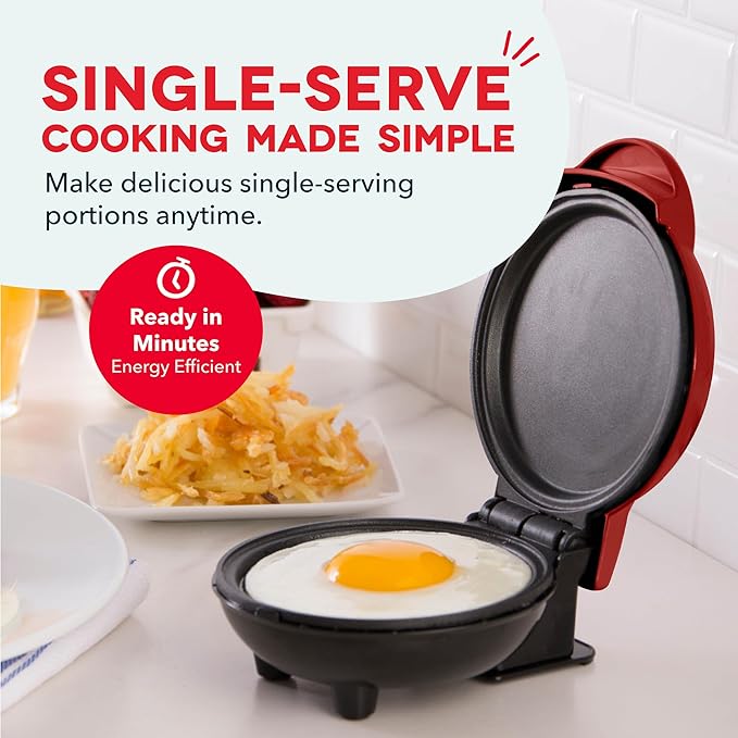 Dash Mini Maker Griddle - Compact Griddle for Creative Homemade Treats - PTFE nonstick surface, Quick Heat-Up System & Space-Saving Design - Red