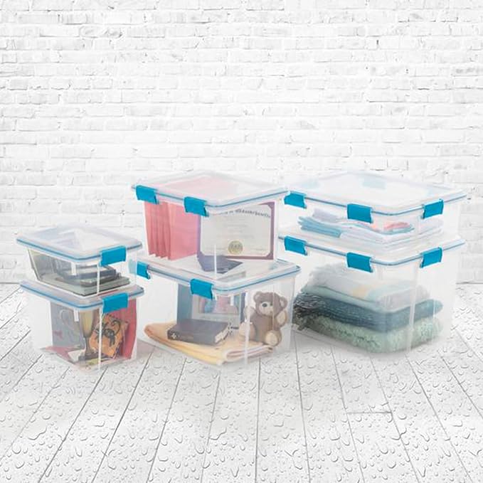 Sterilite Gasket Box, Stackable Storage Bin with Latching Lid, 54 Quart, 16 Pack