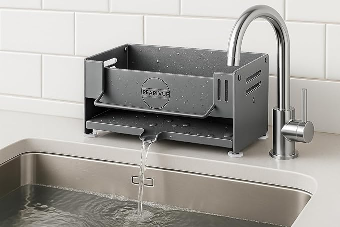 Sink Caddy Organizer - Rustproof 304 Stainless Steel Kitchen Countertop Organizers and Storage Essentials - Multi-Purpose Pull-Out Storage Organizers for Bathroom & Kitchen (GREY)