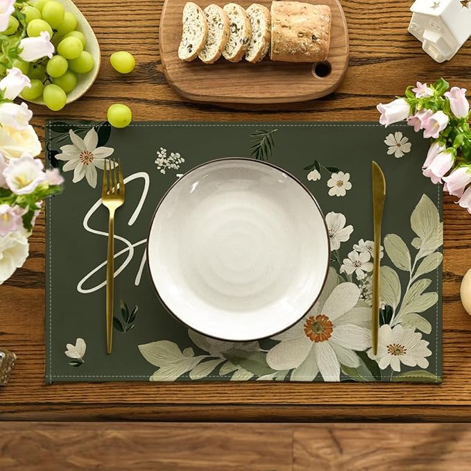 Artoid Mode Daisy Flowers Hello Spring Placemats Set of 4, 12x18 Inch Seasonal Summer Holiday Table Mats for Party Kitchen Dining Decoration