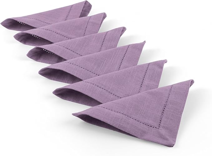 FINGERCRAFT Cocktail Napkins 6 x 6 Inch Premium Quality Cotton, Generous Hemstitch and Mitered Corner Set of 12 Coaster Cloth Lavender