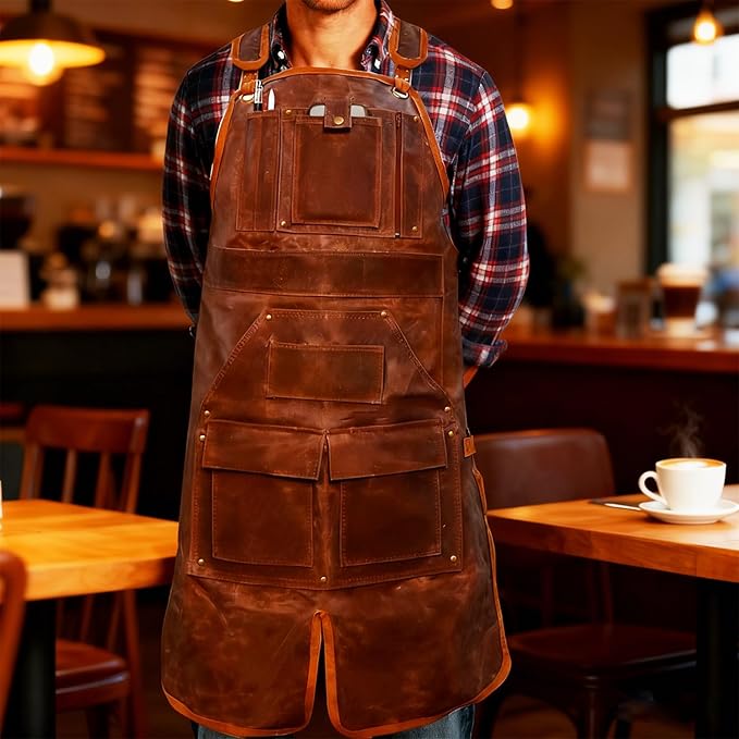 20-Pocket Heavy-Duty Waxed Canvas Work Apron – Fully Adjustable, Vintage Style Tool Organizer