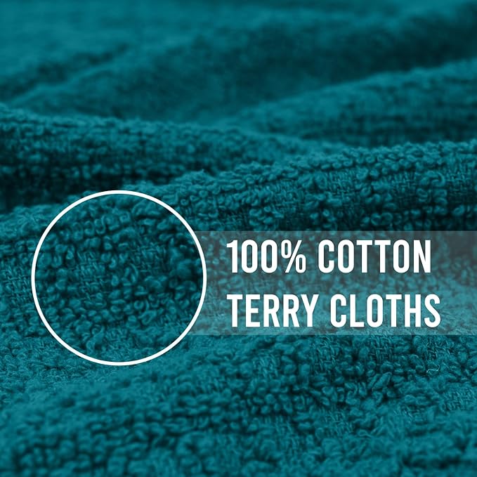 DAN RIVER Premium Dish Cloth 100% Cotton 12 X 12 Inches |Pack of 8|-Ultra Soft Tea Towels-Highly Absorbent Kitchen Rags-Terry Dishcloth for Kitchen and Household Cleaning |Teal|