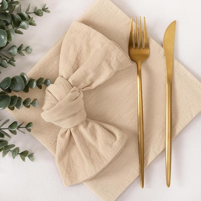 Socomi Cloth Napkins Champagne Easter Spring Washable Reusable Bulk Linen Cotton Napkins Set of 20 17"x17" for Wedding Party Bridal Baby Shower Birthday Dining Table Decorations