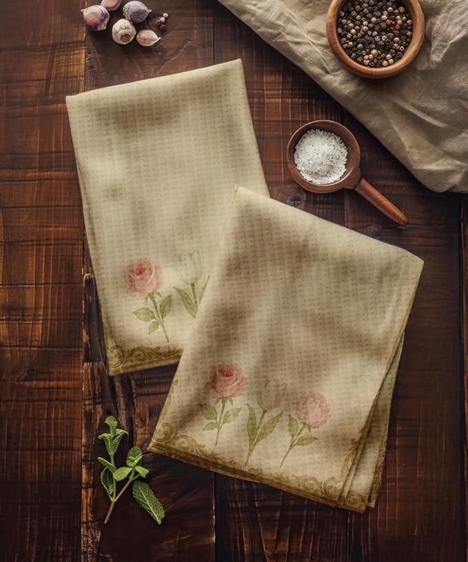 Easter Gift Kitchen Microfiber Waffle Tea Towels Set of 2 Absorbent & Fast Drying Dish Cloths for Cleaning,Vintage Floral Herbs Boho,Decorative Hand Towels for Bathroom, 20x28" (VintageTulip Roses)