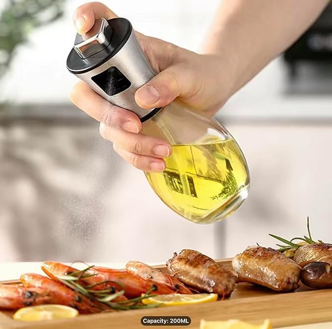 Ellora Farms, Aries Chef Premium Oil, Vinegar Mister or Sprayer, 200 ml (6.8 oz) Glass Spray Bottle with Stainless Steel top and Funnel, Pack of 1