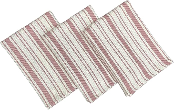 Kitchen Towels Set – Pack of 3 (20’’ x 30’’) Extra Large Premium Cotton Dish Towels for Kitchen – Basket Weave Towels – Absorbent – 100% Cotton – with Hanging Loop – Dark Pink