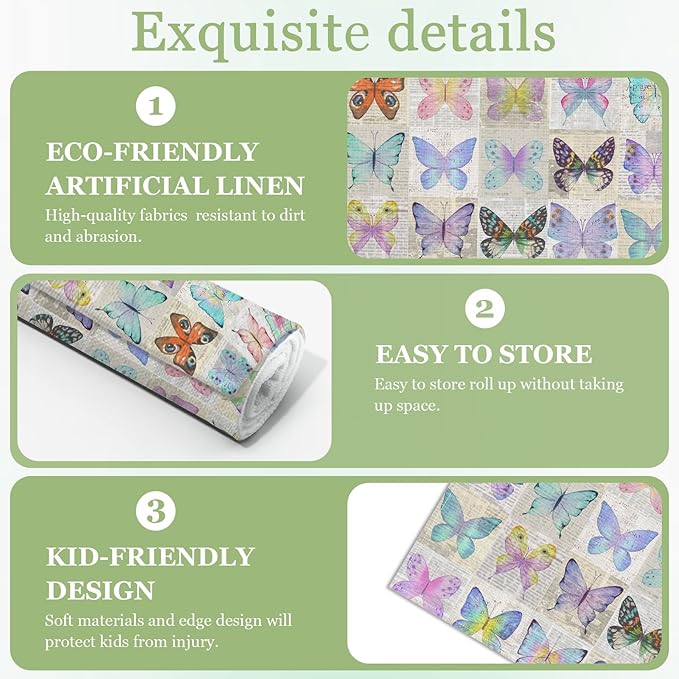 Watercolor Butterfly Placemats Set of 6, Washable Heat Resistant Table Mat Linen Place Mats for Party Kitchen Dining Home Decor 12x18 Inch