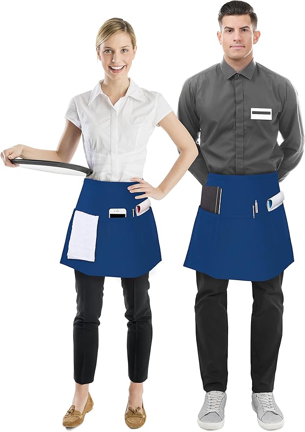Utopia Wear 12 Pack Server Aprons with 3 Pockets, Waiter and Waitress Waist Aprons for Women with Pockets, Men Short Aprons