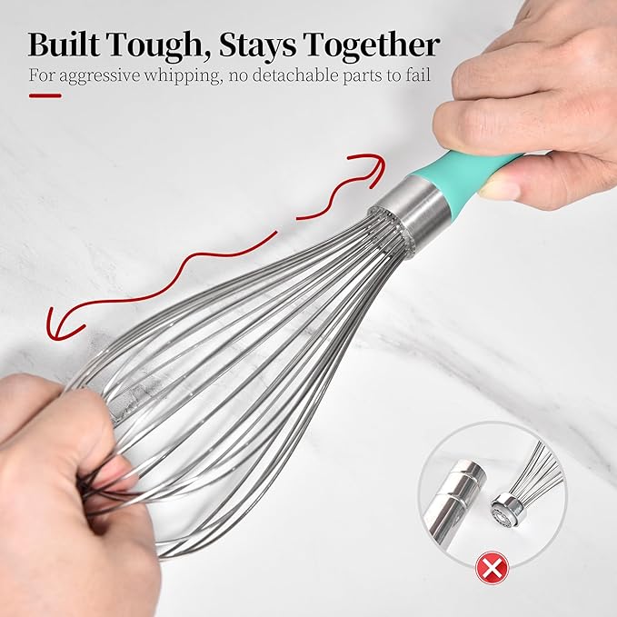 12inch Kitchen Wire Whisk, 18/10 Stainless Steel Metal Balloon Wisk （Large, Aqua Sky）