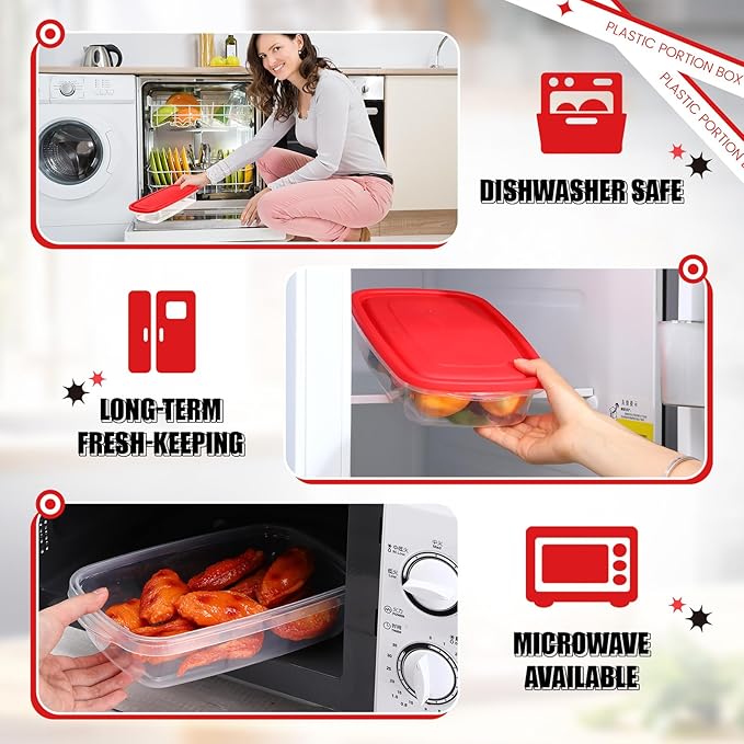 Qinyoung 18 Pcs 33 Oz/ 4 Cups Plastic Food Storage Containers with Lids Portion Box Sets with Cover Stackable Plastic Containers with Lids Microwave Freezer Dishwasher Safe (Red)