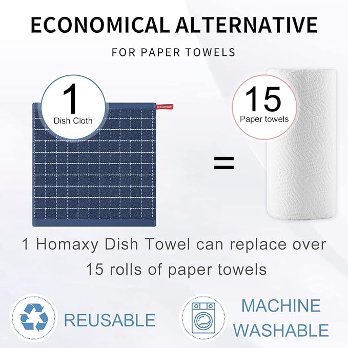 Homaxy 100% Cotton Terry Kitchen Dish Cloths, Ultra Soft and Absorbent Dish Towels for Kitchen, Suitable for Drying and Washing Dishes, 24 Pack, 12 x 12 Inches, Navy Blue