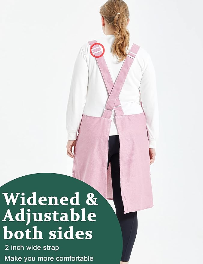 Big Plus Size Aprons for Women with Pockets Cotton Linen Baking Kitchen Cooking