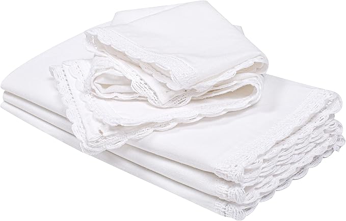 Flax Lace Cloth Dinner Napkins Set of 4 White - 20x20 Inch, Soft Durable Premium Cotton Linen Dinning Table Napkins Ideal for Wedding, Birthday, Guest | Spring Washable Napkin for Easter Basket Décor