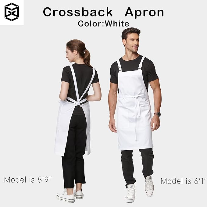 Unisex Kitchen Apron, Cross Strap Apron with 2 Pockets, Durable Waterproof Professional Apron