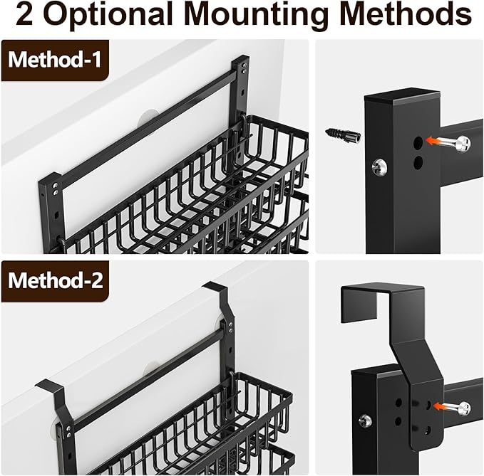 POKIPO 9 Tier Over The Door Pantry Organizer, 2 in 1 Wall Mount or Hanging Spice Rack with Adjustable Basket, Seasoning Organizer and Storage for Kitchen Cabinet Closet Bathroom