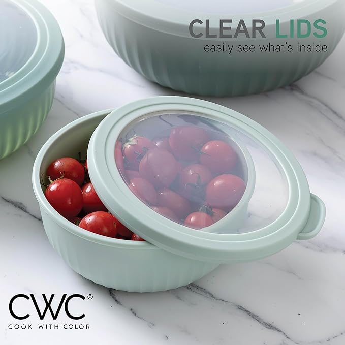 COOK WITH COLOR Prep Bowls with Lids- Wide and Deep Nesting Plastic Small Mixing Bowl Set with Lids, 8 Piece Set - Wide Bowls, Sage