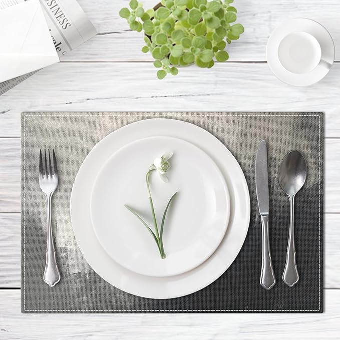 Emvency Farmhouse Placemats Set of 6, Abstract Modern Minimalist Grey Neutral 12x18 Inch Linen Rectangular Place Table Mats for Indoors & Outdoor Home Party Kitchen Dining Decoration
