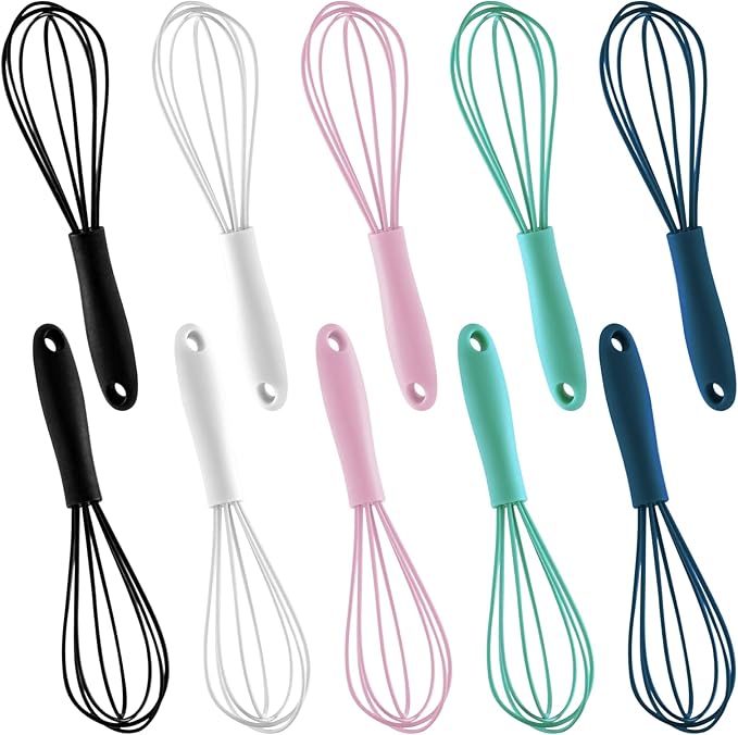 10-Piece Mini Multicolor Silicone Whisks, Non-Stick, Heat-Resistant Up to 500°F, Perfect for Mixing, Whisking, Stirring, Baking