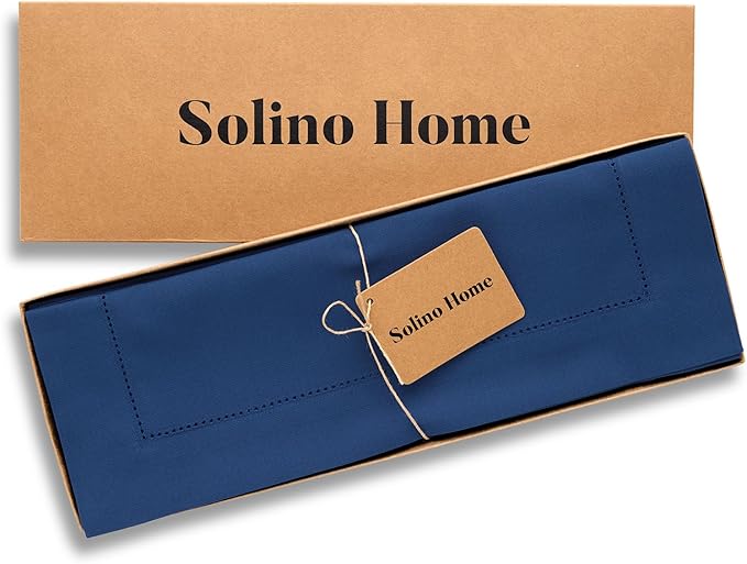 Solino Home Cotton Linen Placemats Set of 4 - Hemstitch Lapis Blue Placemats 14 x 19 Inch - Machine Washable Table Mats for Mothers Day