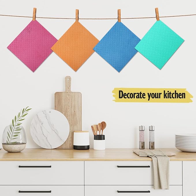 MoLKENE Swedish Dishcloths for Kitchen | 6 Pack Absorbent Cellulose Sponge Cloths Washable | Non-Scratch Reusable Paper Towels Quick Drying Cleaning Cloths - Orange