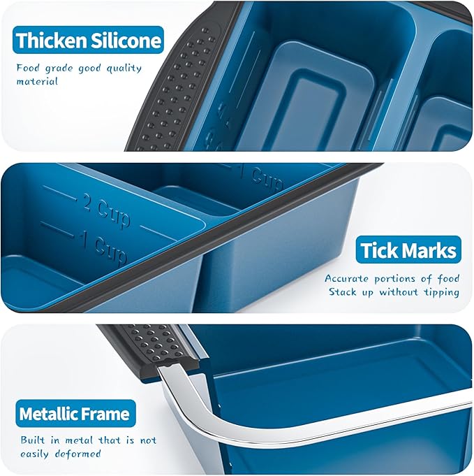 GORCI Silicone Freezer Tray With Lid, 4 Large 2 Cup Soup Freezer Molds, Soup Freezer Container for Meal Prepping, Large Ice Cube Tray， Perfect for Storing Leftovers, Sauces, Lasagna, 2-Pack