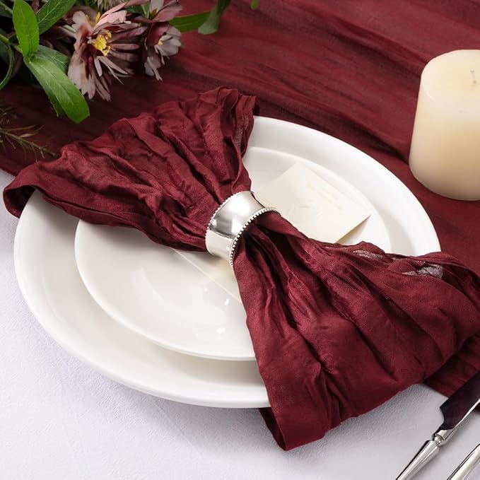 20 Pack Burgundy Red Napkins Cloth Washable Spring Summer Cheesecloth Napkins Set of 20 Bulk 21x21 Inches for Wedding Baby Bridal Shower Birthday Dinner Party Dinner Decor