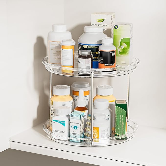 LAMU 2 Tier Lazy Susan Turntable Organizer for Cabinet, 9'' Rotating Spice Rack for Kitchen, Pantry, Countertop, Bathroom, Vanity, Under Sink, Medicine Cabinet Organizer, 4 Pack