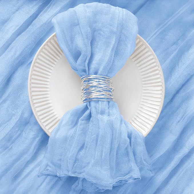 DeZerlor 20 Pack Light Blue Cheesecloth Napkins Spring Cloth Napkins Set of 20 Baby Blue Dinner Napkins Bulk 21x21 Inches for Wedding Bridal Shower Baby Shower Parties