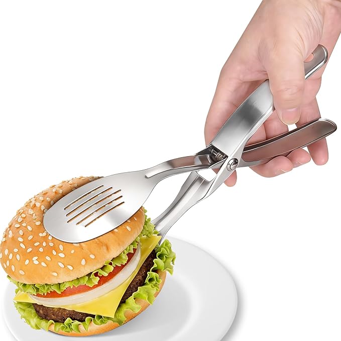 Nezylaf 10.8 Inch 304 Stainless Steel Cooking Tongs, Metal Kitchen Tongs with Oil Drain Holes & Spring Rebound, Anti-Slip Handle for Grilling BBQ Salad Serving