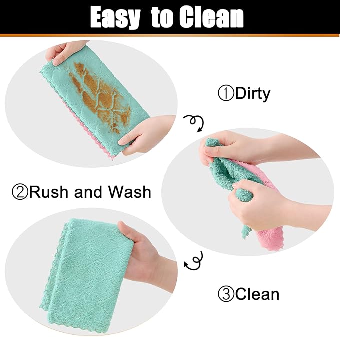 Mordimy 24 Pack Kitchen Towels (20" x 10", Green & Pink), Super Soft and Absorbent Dish Towels, Coral Velvet Microfiber Cleaning Cloth, Nonstick Oil Fast Dry Dish Cloths