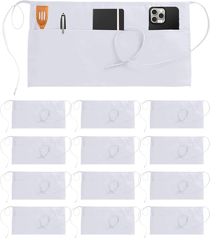 Utopia Wear 12 Pack Server Aprons with 3 Pockets, Waiter and Waitress Waist Aprons for Women with Pockets, Men Short Aprons