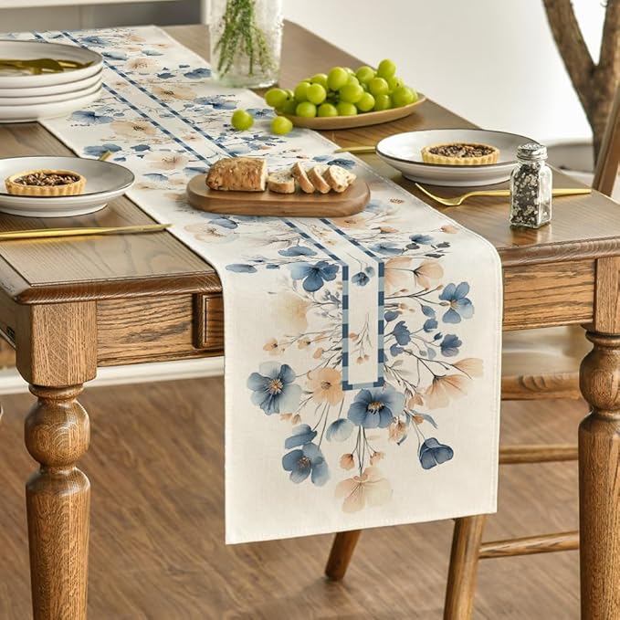 Artoid Mode Bloom Flowers Floral Weeds Spring Table Runner, Seasonal Summer Kitchen Dining Table Decoration for Home Party Decor 13x90 Inch
