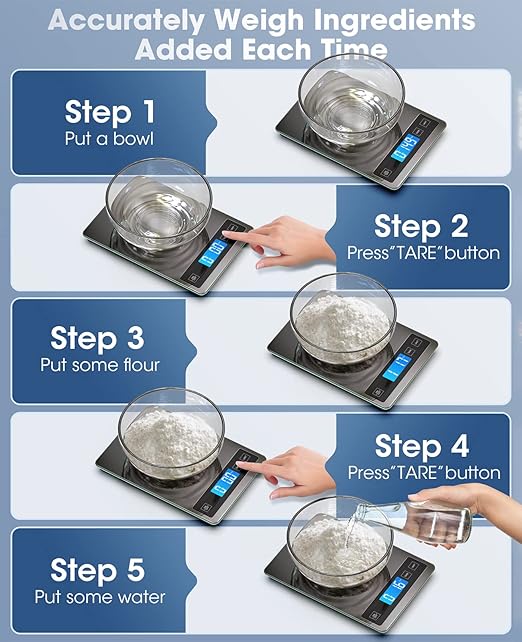 Nicewell Food Scale, 22lb Digital Kitchen Stainless Steel Scale Weight Grams and oz for Cooking Baking, 1g/0.1oz Precise Graduation,Tempered Glass