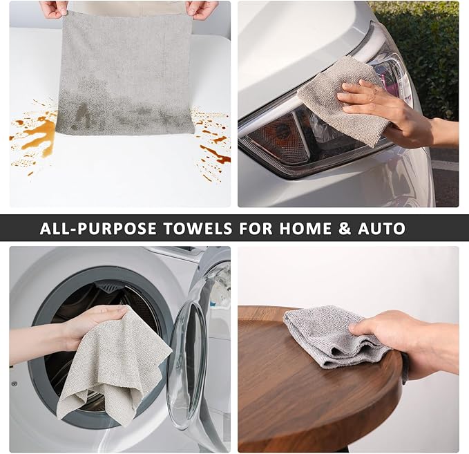 YoulerTex Reusable Cleaning Cloths Microfiber Towel: 50 Pack Washable Tear Away Cleaning Towels Roll - 12× 12 Absorbent Rags Drying Dishcloths for Kitchen House Car (20, Gray Cup Pattern)