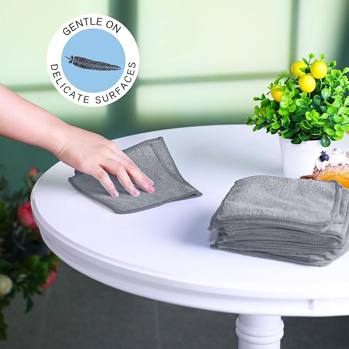 Tanlade Cleaning Cloth Dry Erase Cloth Cleaning Rags Reasonable Kitchen Towels Microfiber Towels Cars Wash(6 x 6 Inch,Gray,30 Pcs)