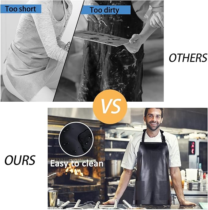 Homsolver 2 Pack Waterproof Rubber Aprons, Heavy Duty Butcher for Men, Chemical Vinyl Plastic Aprons for Dishwashing